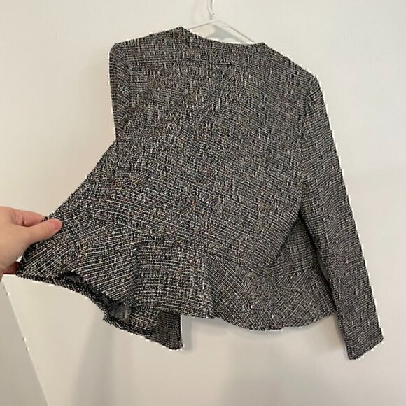 ANN TAYLOR LOFT Outlet Black White Rainbow Tweed Peplum Open Front Blazer Jacket - Picture 9 of 13